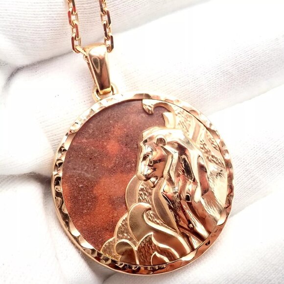 Van Cleef & Arpels Zodiaque 18k Rose Gold Leo Pendant Red Jasper Necklace + Cert - Picture 6 of 16